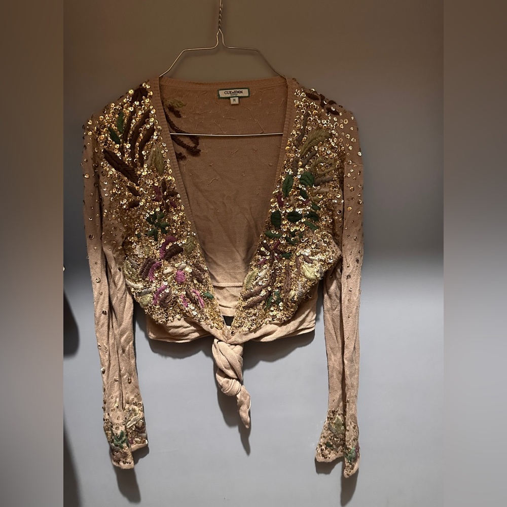 Cue & Emm Beige Wrap Sweater with Sequin Details